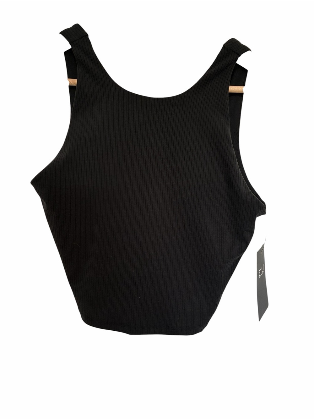 BYLT Basics Black Ribbed Crop Tank high neck longline bra NWT